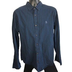 PENGUIN Munsingwear Checkered Button Down Rogue Skinny Fit Size XL Blue / Black